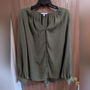 Nine West Olive Button-Down Blouse